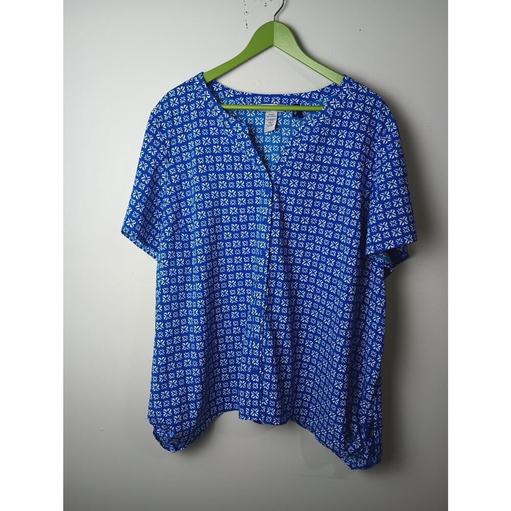 Catherines Blue Printed Button Down Pop Over Blouse Women's 22W/24W Petite